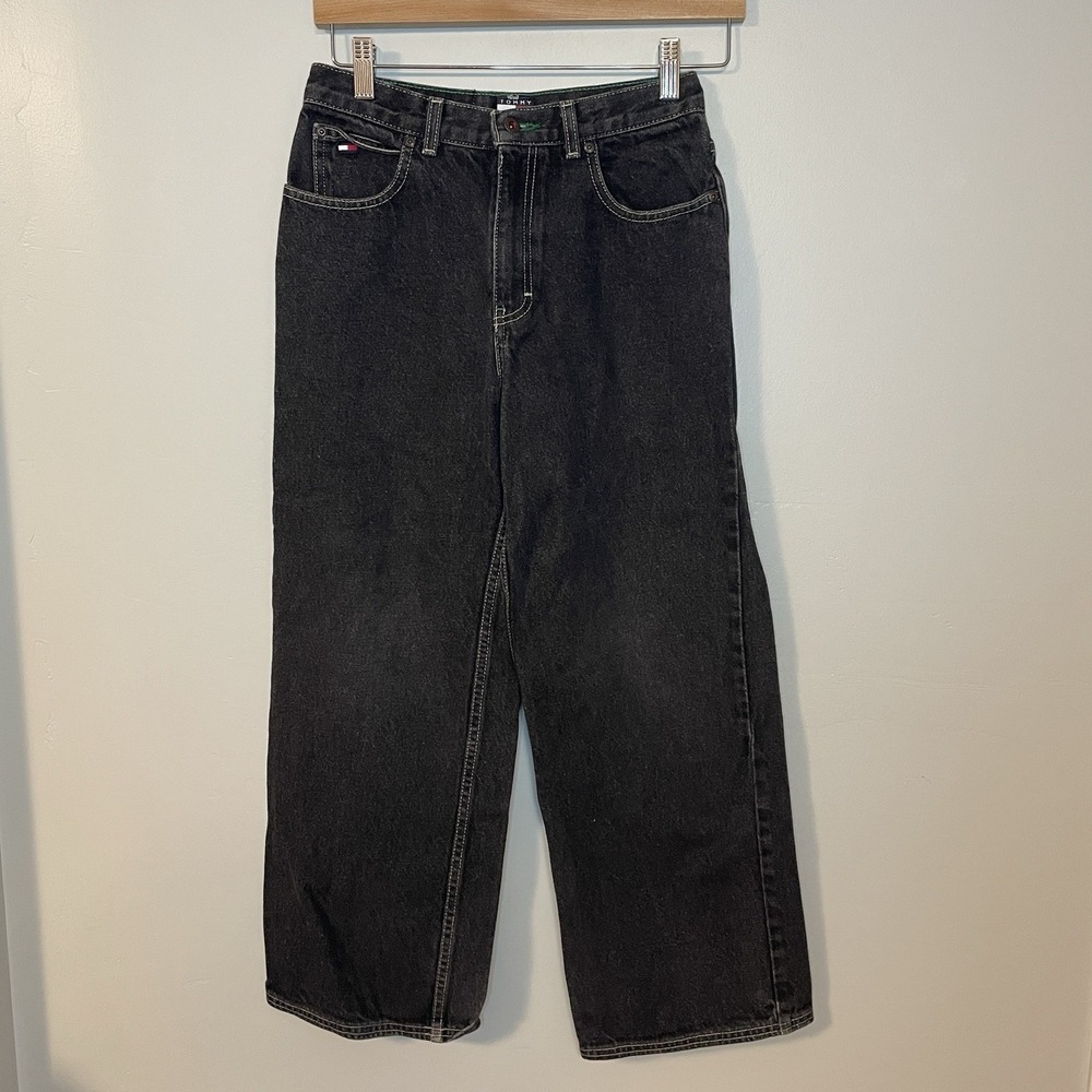 Tommy Hilfiger Vintage Y2K Black Baggy Wide Leg Jeans Woman Size 14‎ Streetwear